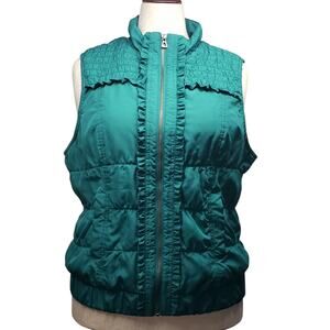 Christopher & Banks Aqua Green Puffer Vest XL Quilted Outdoor Zip-Up with Ruffle